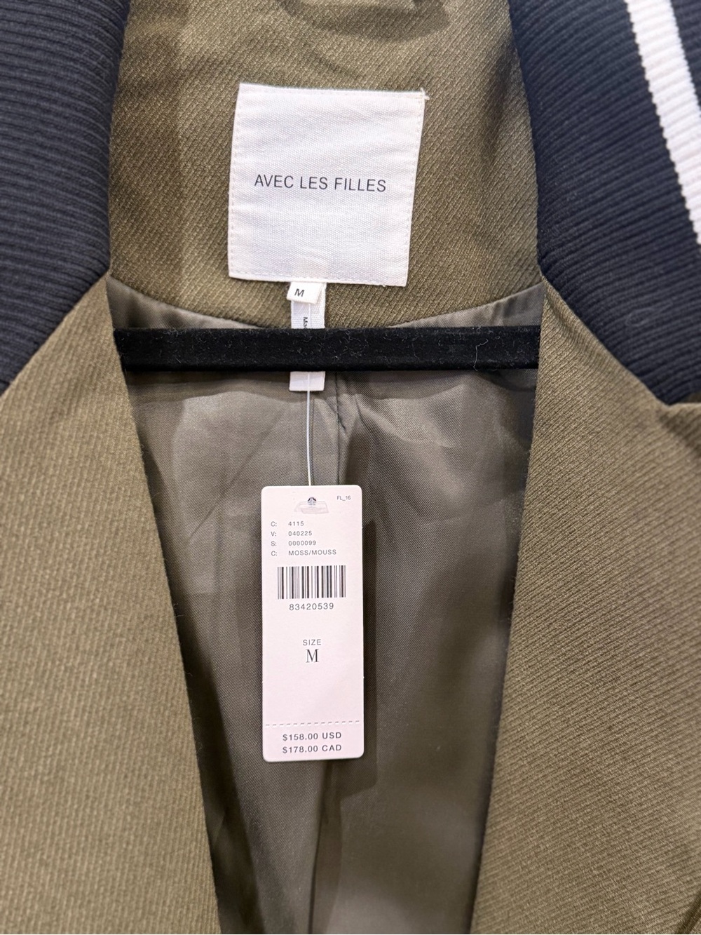 Avec Les Filles Olive Green and Black Mixed-Media Varsity Blazer - Picture 3 of 6